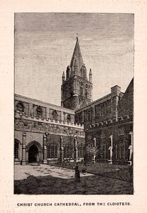 1900 Wood Engraving Christ Church Cathedral Cloisters Oxford Romanesque XGCA4