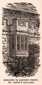 1900 Wood Engraving Window Garden Facade St Johns College Oxford XGCA4