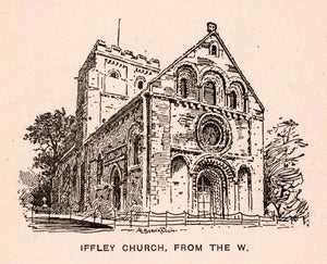 1900 Wood Engraving Iffley Church Oxford Architecture Robert San Remy XGCA4
