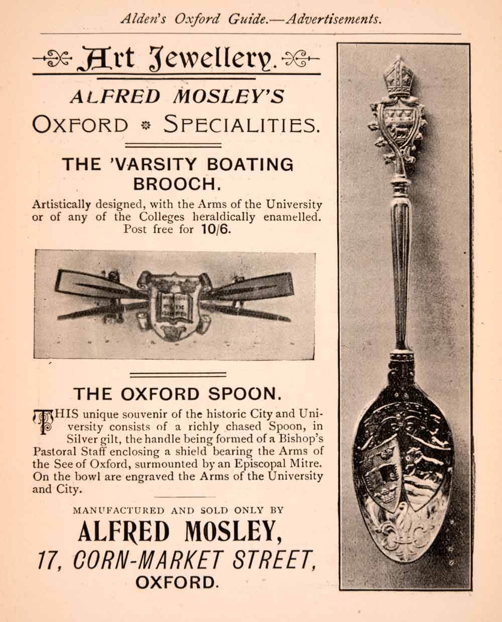 1900 Ad Alfred Mosley Varsity Boating Brooch Oxford Spoon 17 Cornmarket XGCA4