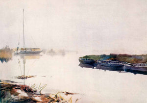 1906 Print Frank Southgate Autumn Sail Boat River Lake Stream Marsh XGCA5