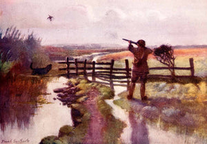 1906 Print Frank Southgate Morning Marshes Hunting Duck River Fence Dog XGCA5