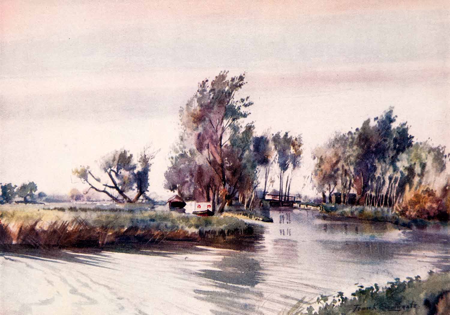 1906 Print Frank Southgate Geldeston Lock Marsh River Stream Wetlands Boat XGCA5
