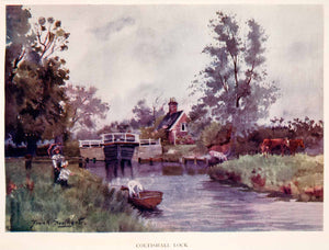 1906 Print Frank Southgate Coltishall Lock River Boat Farm Marsh Family XGCA5