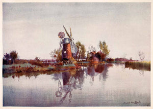 1906 Print Frank Southgate Mill Windmill River Marsh Wetlands House Art XGCA5