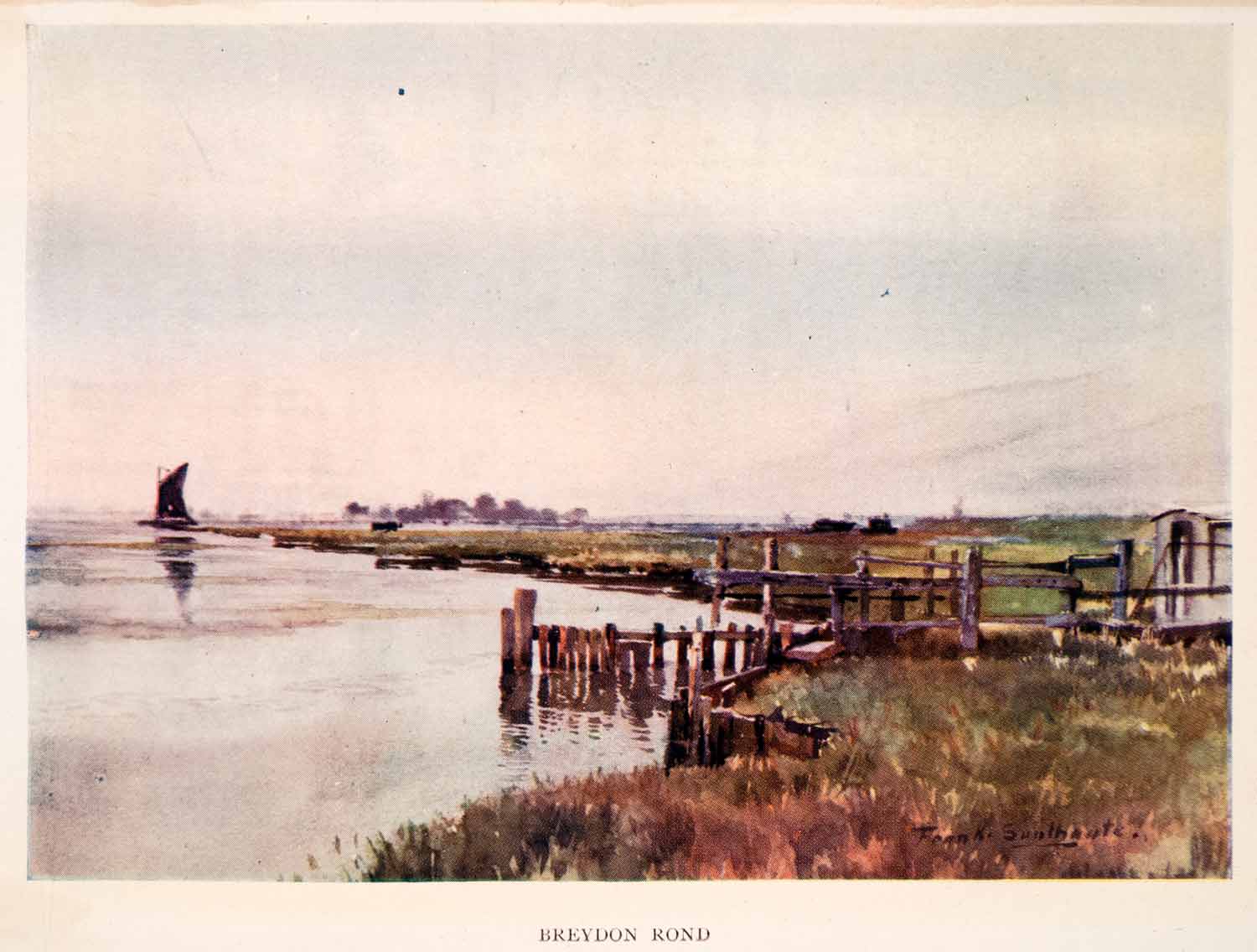 1906 Print Frank Southgate Breydon Rond Lake Dock Marsh WetlandsPeninsula XGCA5