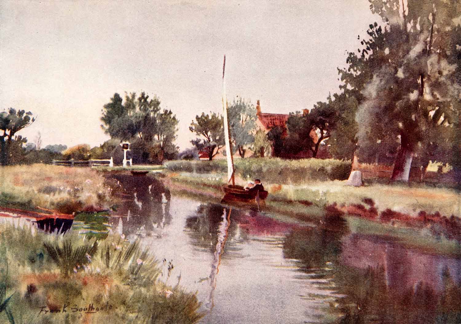 1906 Print Frank Southgate Boat Hickling Broad River Sail Marsh Wetlands XGCA5