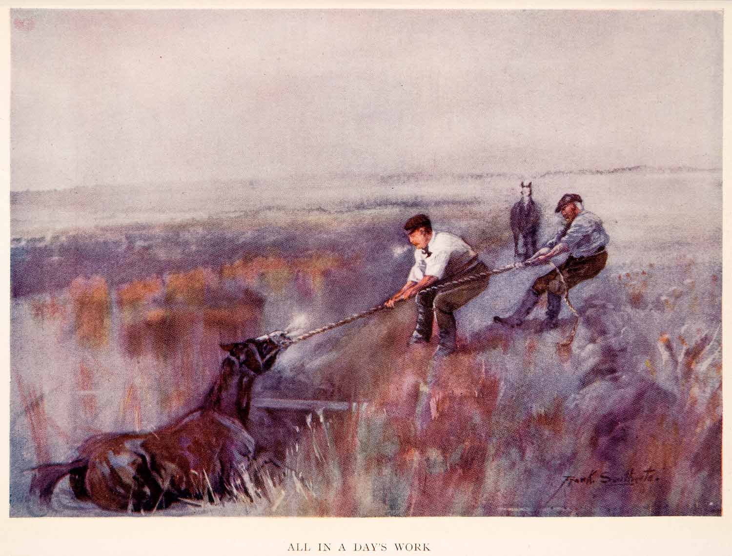 1906 Print Frank Southgate Rescue Horse Marsh Wetlands Grass Men Rope Art XGCA5