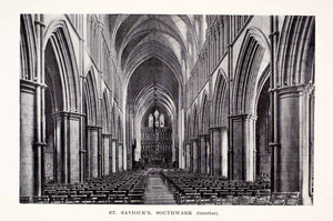 1905 Halftone Print St Saviour Southwark London Gothic Architecture Nave XGCA6