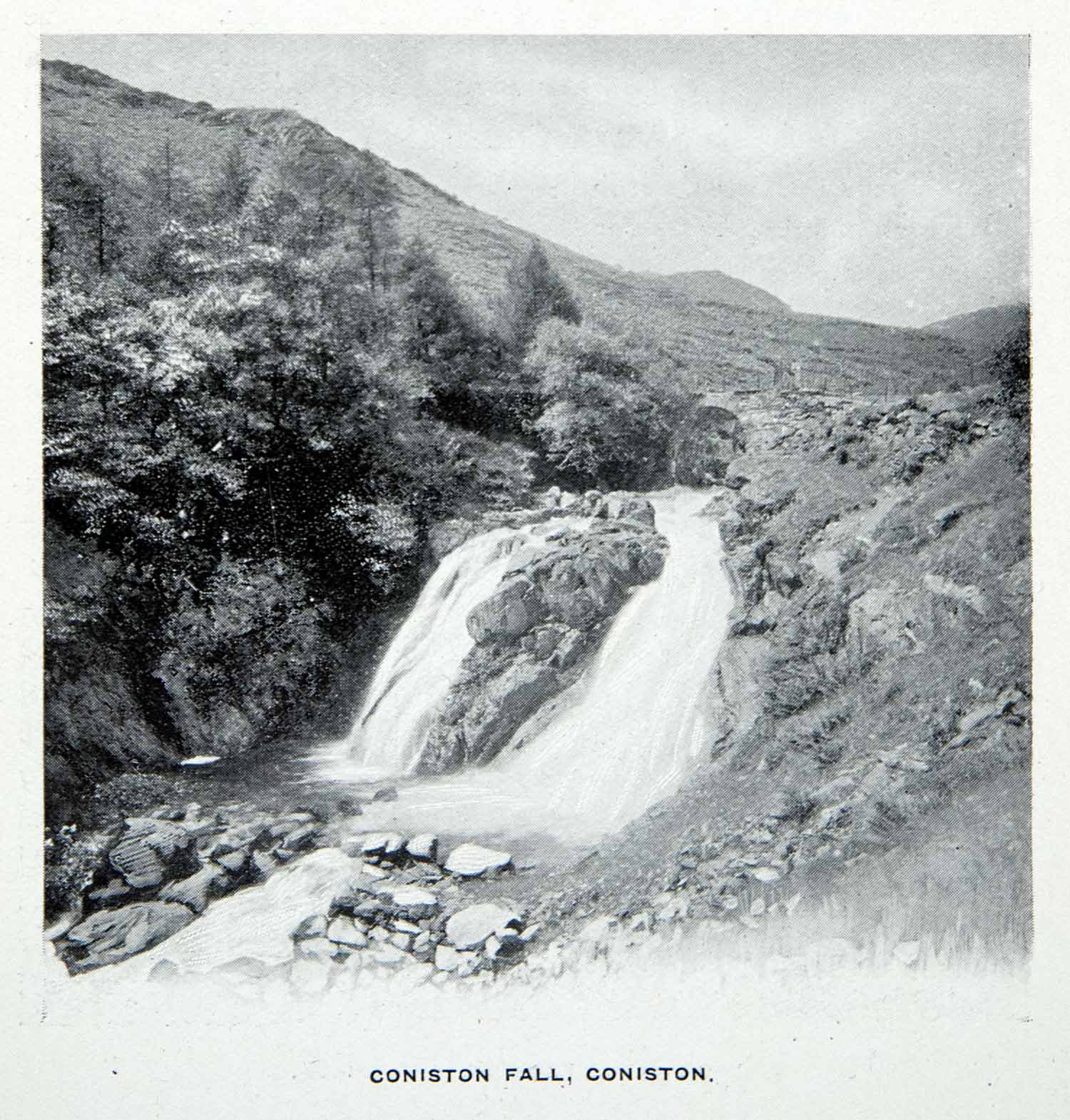1912 Print Coniston Waterfall Lake District England Landscape Historic XGCA7