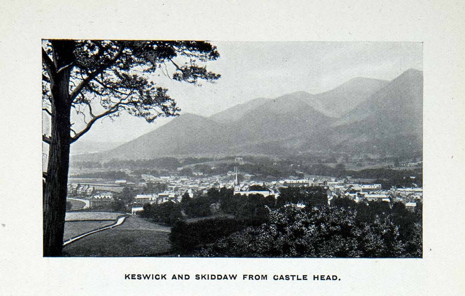 1912 Print Keswick England Skiddaw Mountain English Lake District Castle XGCA7