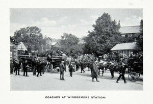 1912 Print Windermere Cumbria England Railway Train Station Stagecoach XGCA7