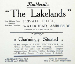 1912 Ad Waterhead Lakelands Ambleside Hotel England English Lake District XGCA7