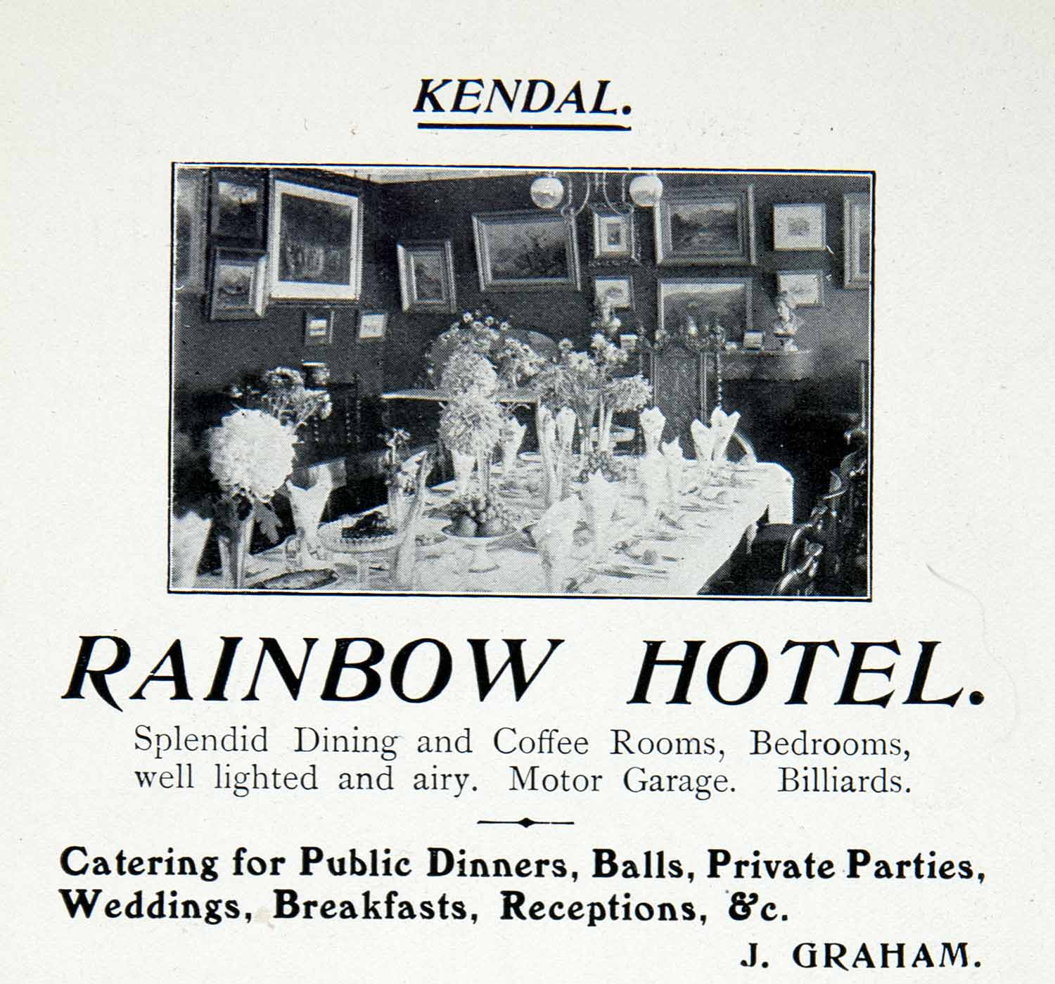 1912 Ad Rainbow Tavern Hotel Kendal England Dining Historic Image Lake XGCA7