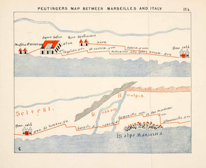 1895 Lithograph Map Marseilles Italy France River Vulpis Varvon Alps XGCA8