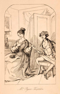 1872 Wood Engraving Pogsons Temptation William Makepeace Thackeray Romance XGCA9