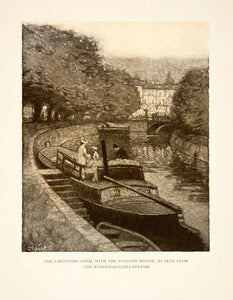 1909 Photolithograph Landwehr Canal Potsdam Bridge Boat Germany Art XGCB3
