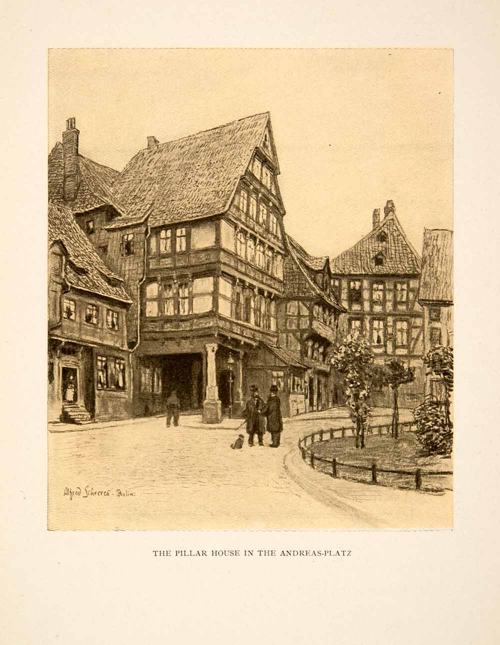 1909 Photolithograph Alfred Scherres Half-Timber Construction Pillar House XGCB3