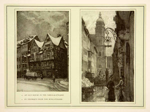 1909 Photolithograph Half-Timbered House Nikolaistrasse St. Thomas Church XGCB3