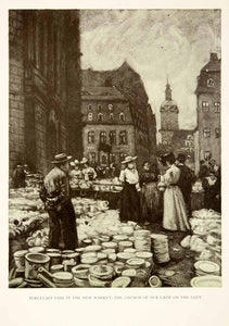 1909 Photolithograph Dresden Germany Porcelain Fair New Market Church XGCB3