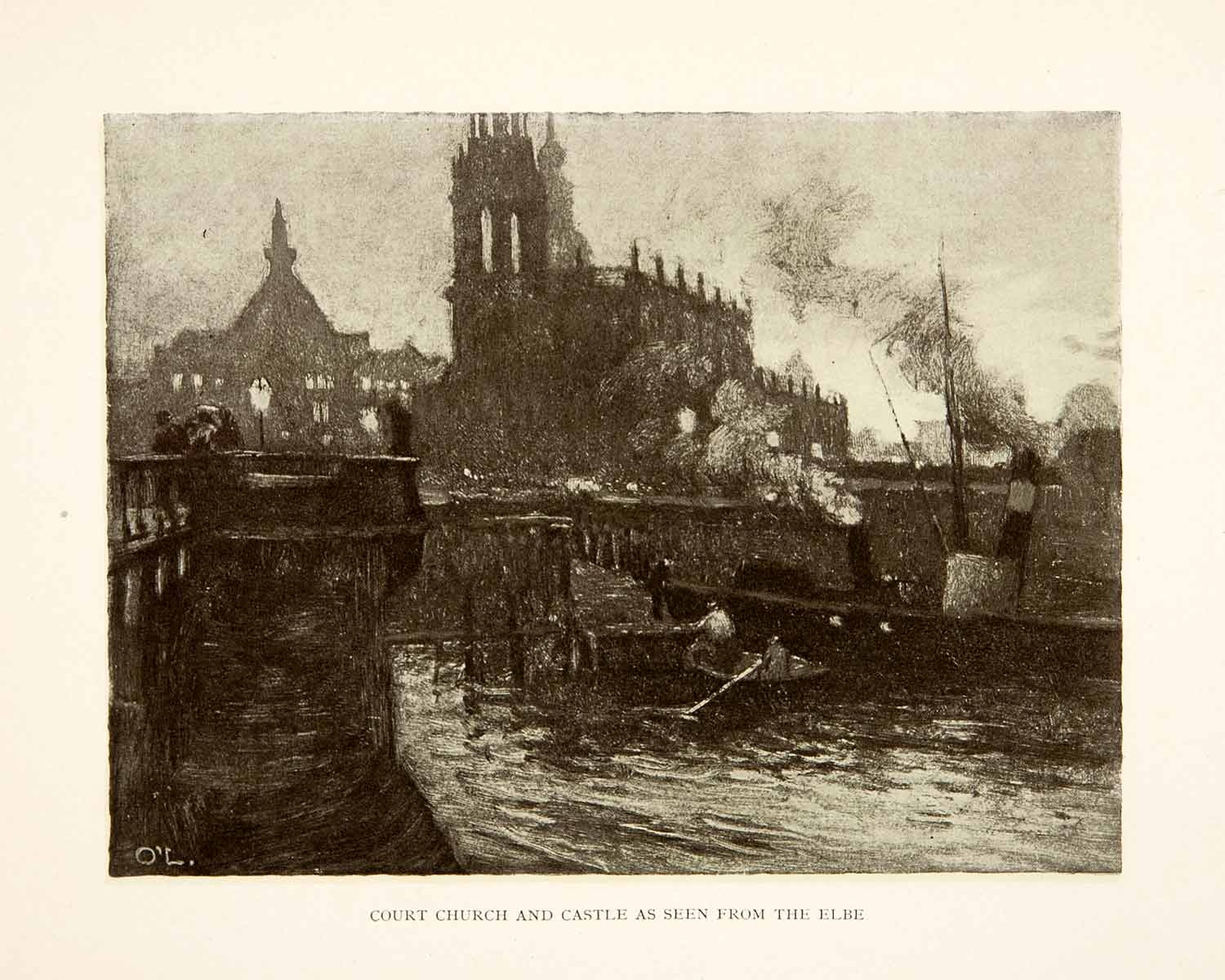 1909 Photolithograph Dresden Germany Church Castle River Elbe Cityscape XGCB3