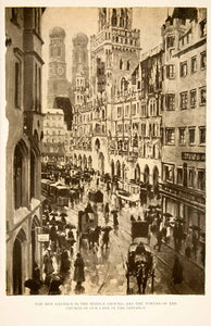 1909 Photolithograph Munich Germany Rathaus Tower Church Our Lady XGCB3