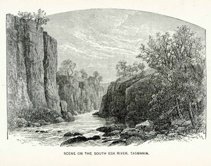 1888 Wood Engraving South Esk River Tasmania Island Australia Landscape XGCB5
