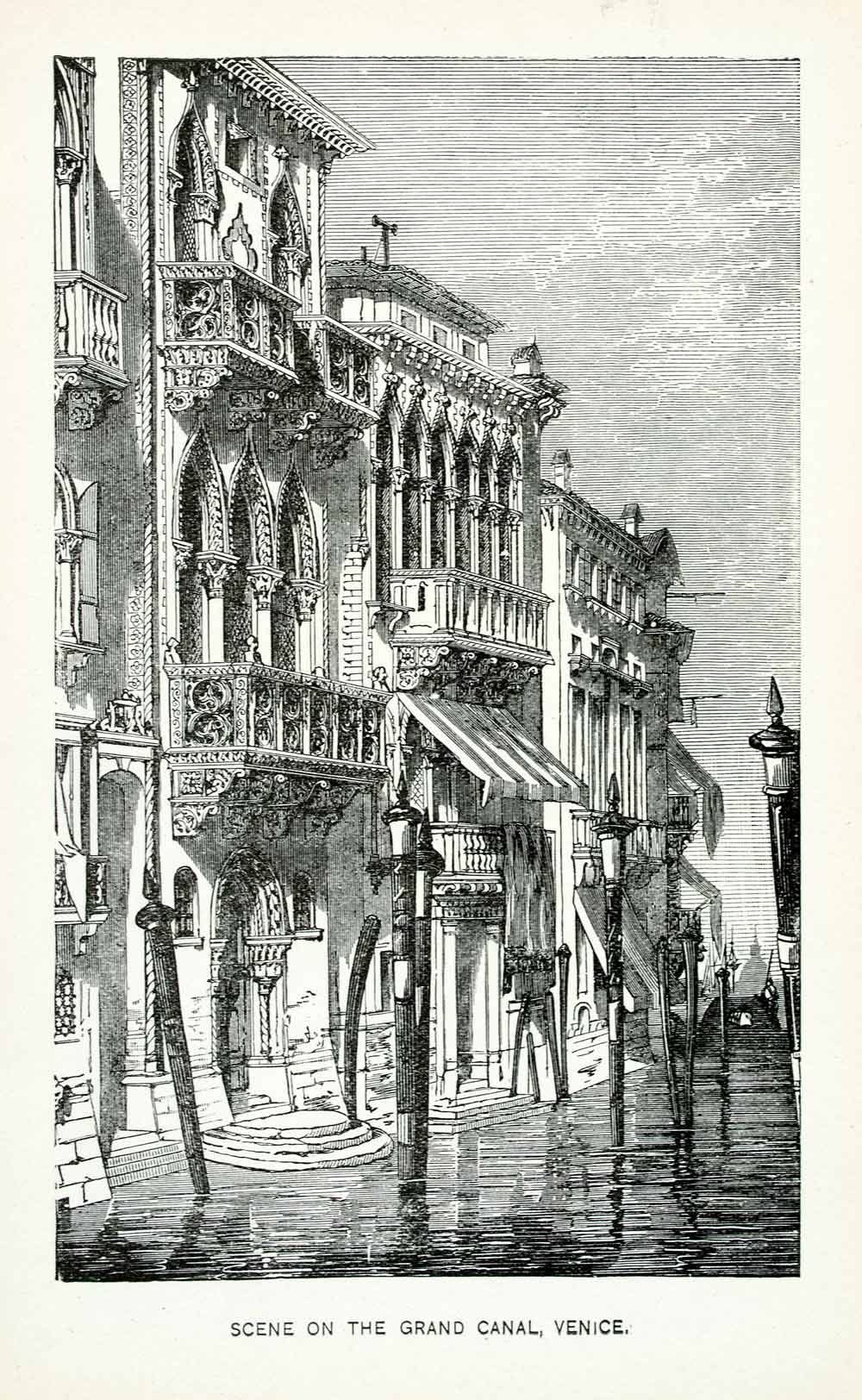 1888 Wood Engraving Grand Canal Venice Italy Architecture Historic Famous XGCB5
