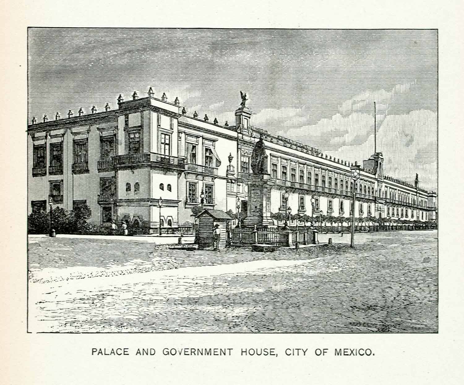 1888 Wood Engraving Palace Government House Mexico City Architecture XGCB5