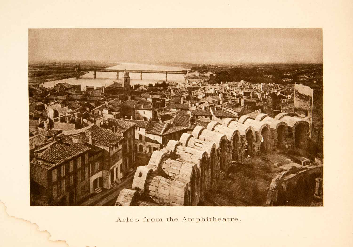 1910 Photogravure Arles France Roman Amphitheatre Rhone River Cityscape XGCB8