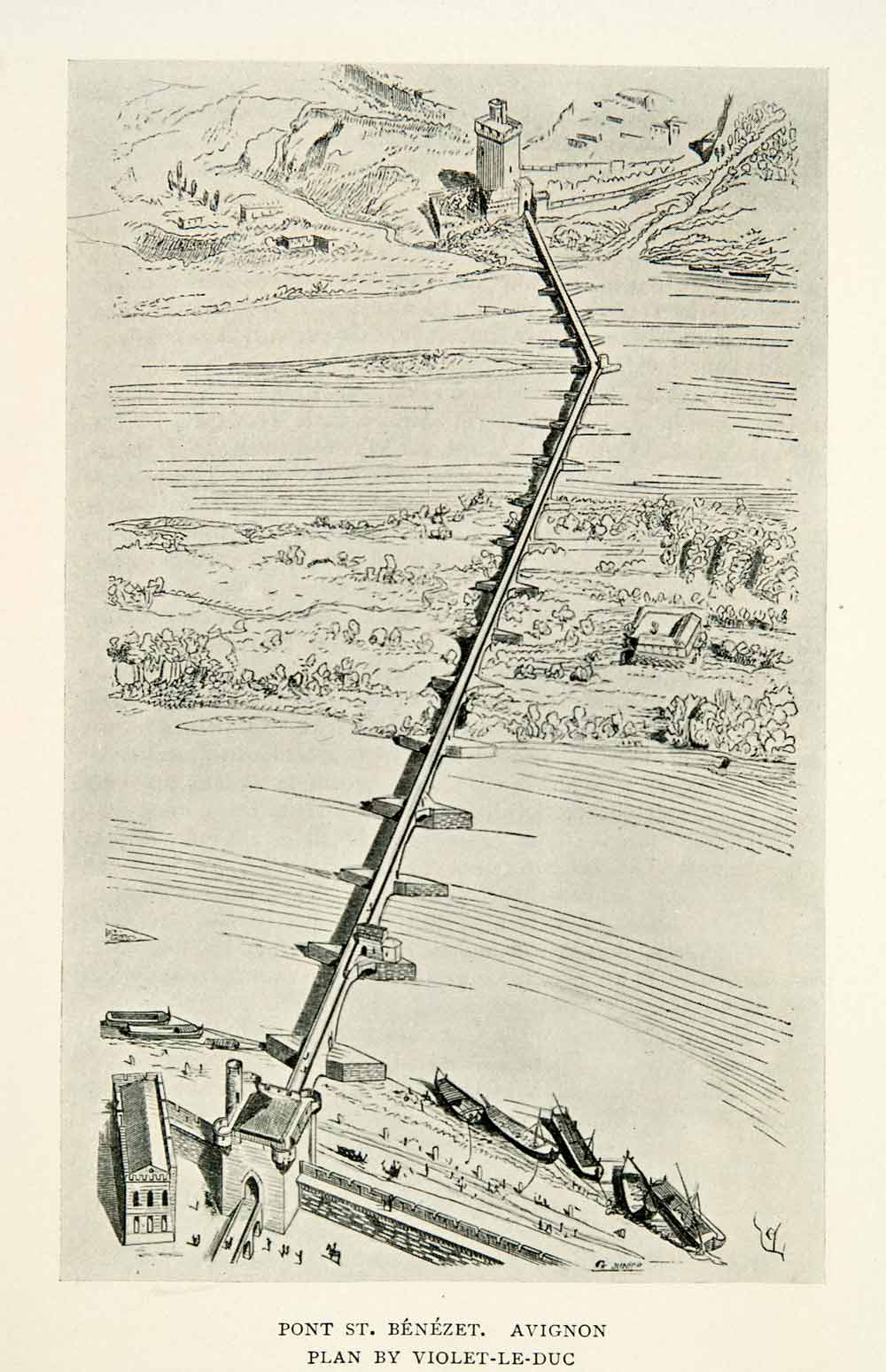 1910 Print Pont Saint-Benezet Bridge Violet-le-Duc Tour Philippe Le Bel XGCB8