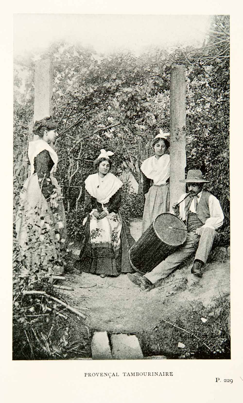 1910 Print Provence France Tambourinaire Drummer Costume Landscape Garden XGCB8