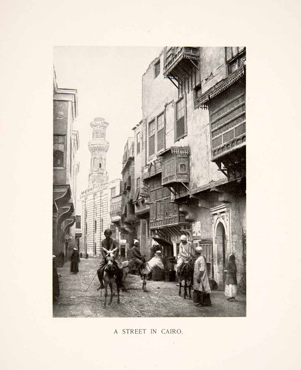 1897 Print Cairo Egypt Streetscape Cityscape Historic Image Donkey Mule XGCC8
