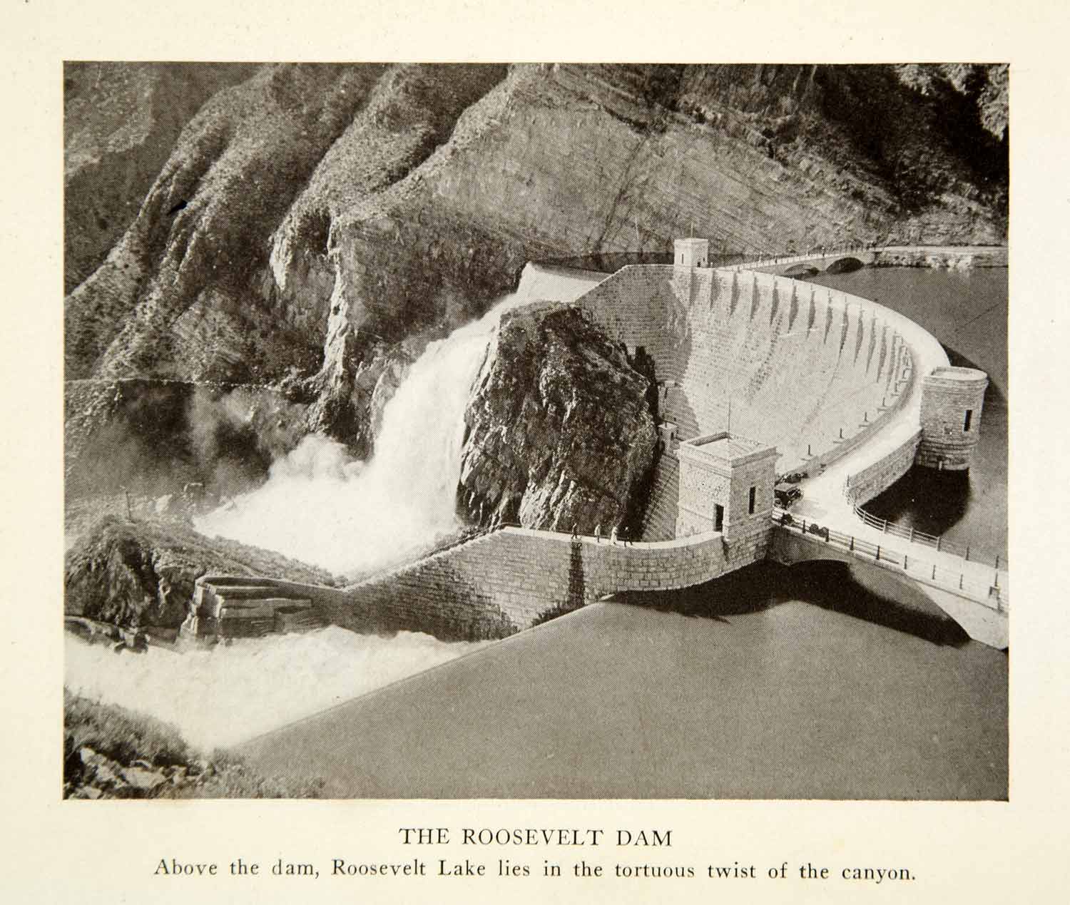 1923 Print Roosevelt Dam Salt River Canyon Phoenix Arizona Rush Water USA XGCD1