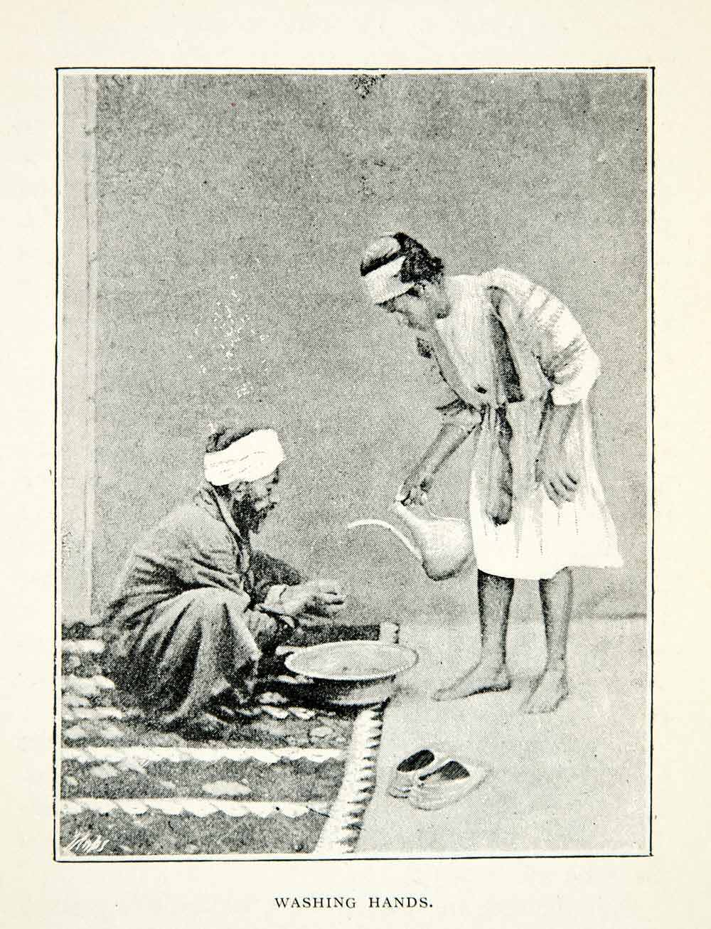 1905 Print Washing Hands Historical Image Pouring Water Dish Map Nativ ...