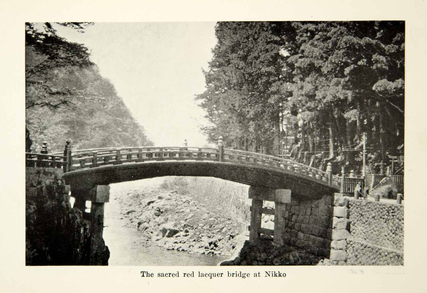 1924 Print Red Lacquer Sacred Bridge Nikko Japan River Architecture XGCD4