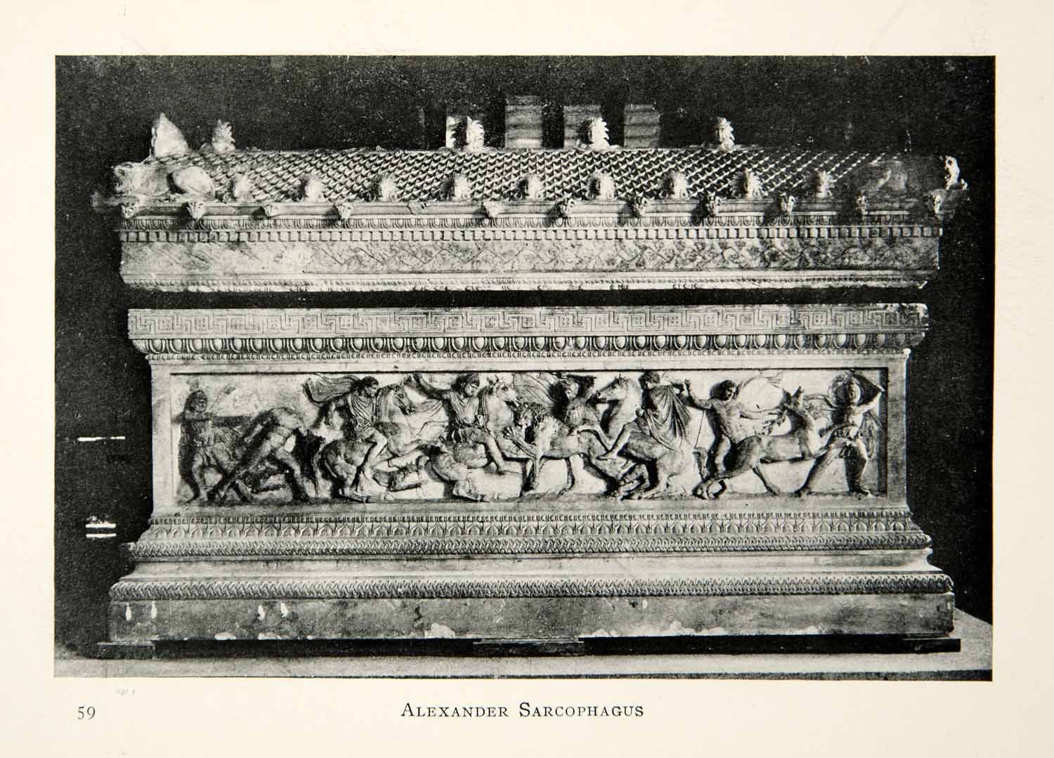 1905 Print Alexander the Great Sarcophagus Hellenistic Bas-Relief Carving XGCD8