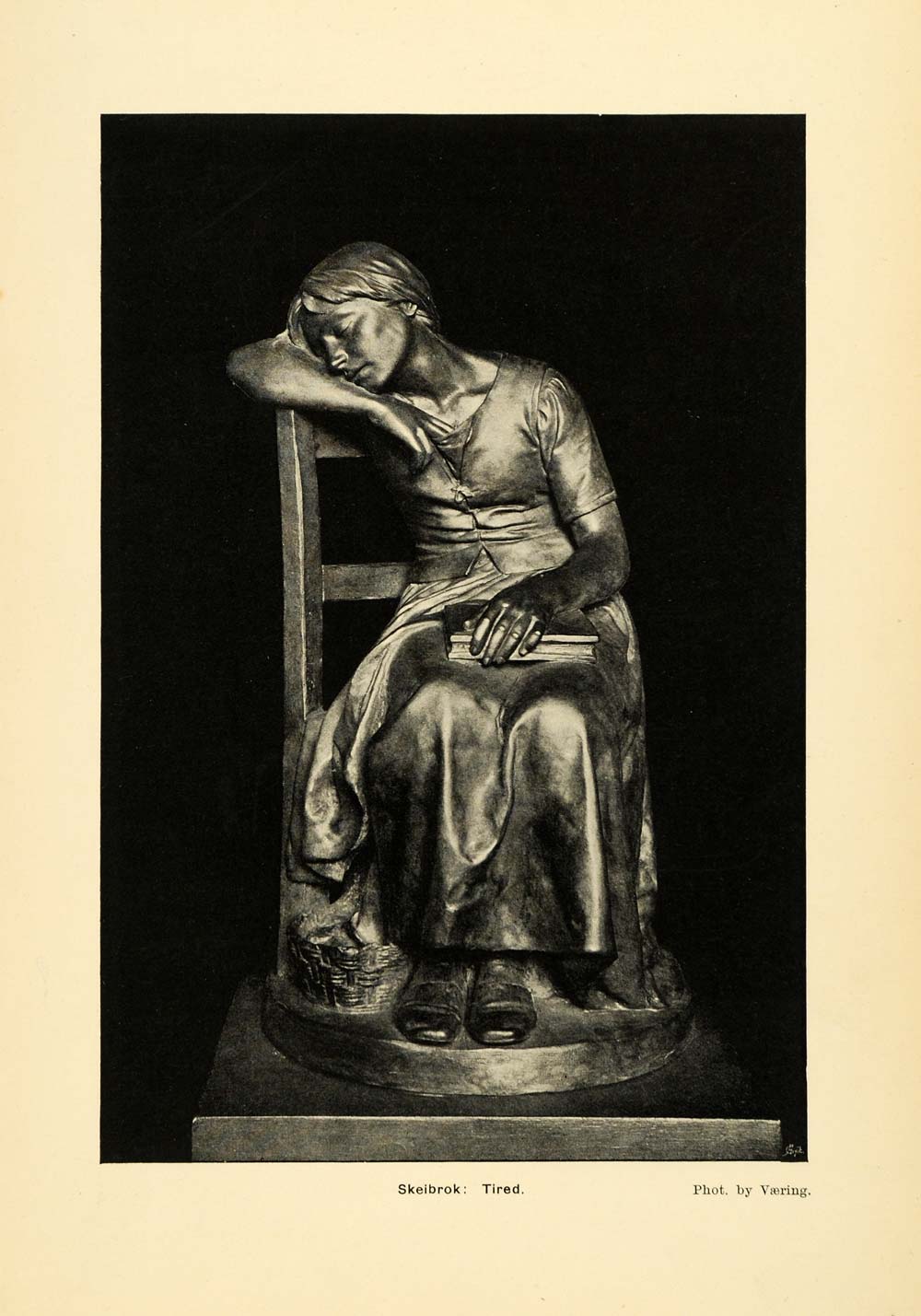 1900 Print Norwegian Sculptor Mathias Skeibrok Tired Schoolgirl Statue XGD1