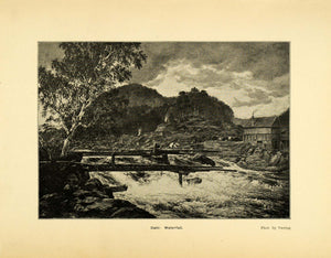 1900 Print Sigvald Dahl Art Waterfall Norway Norwegian Timber Lumber XGD1