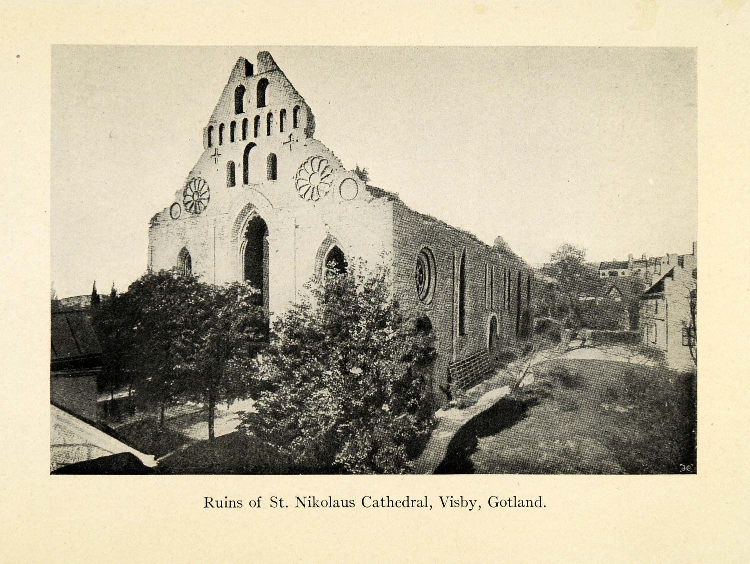 1918 Print St. Nicholas Nikolaus Church Cathedral Monestary Visby Gotland XGD3