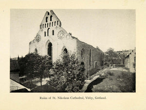 1918 Print St. Nicholas Nikolaus Church Cathedral Monestary Visby Gotland XGD3
