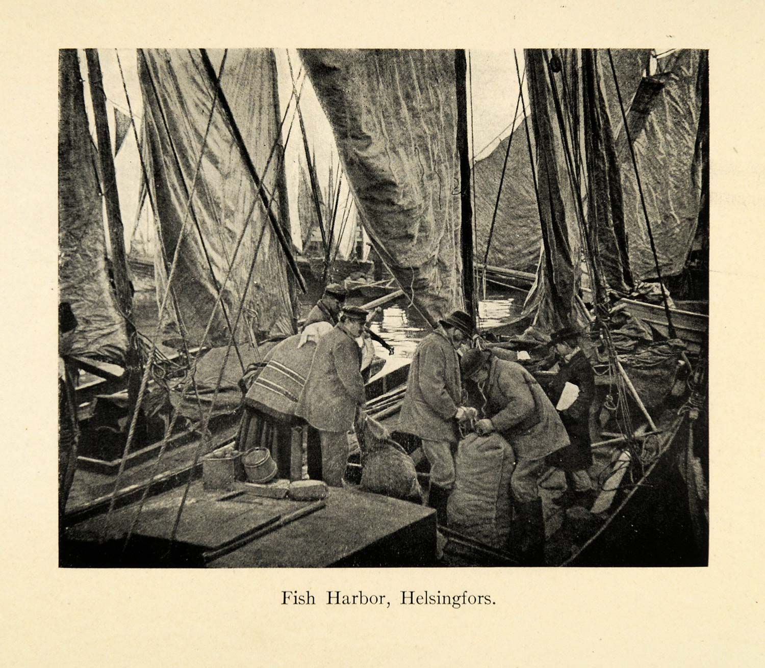 1918 Print Fish Harbor Helsingfors Helsinki Finland Fishing Coast Sailor XGD3