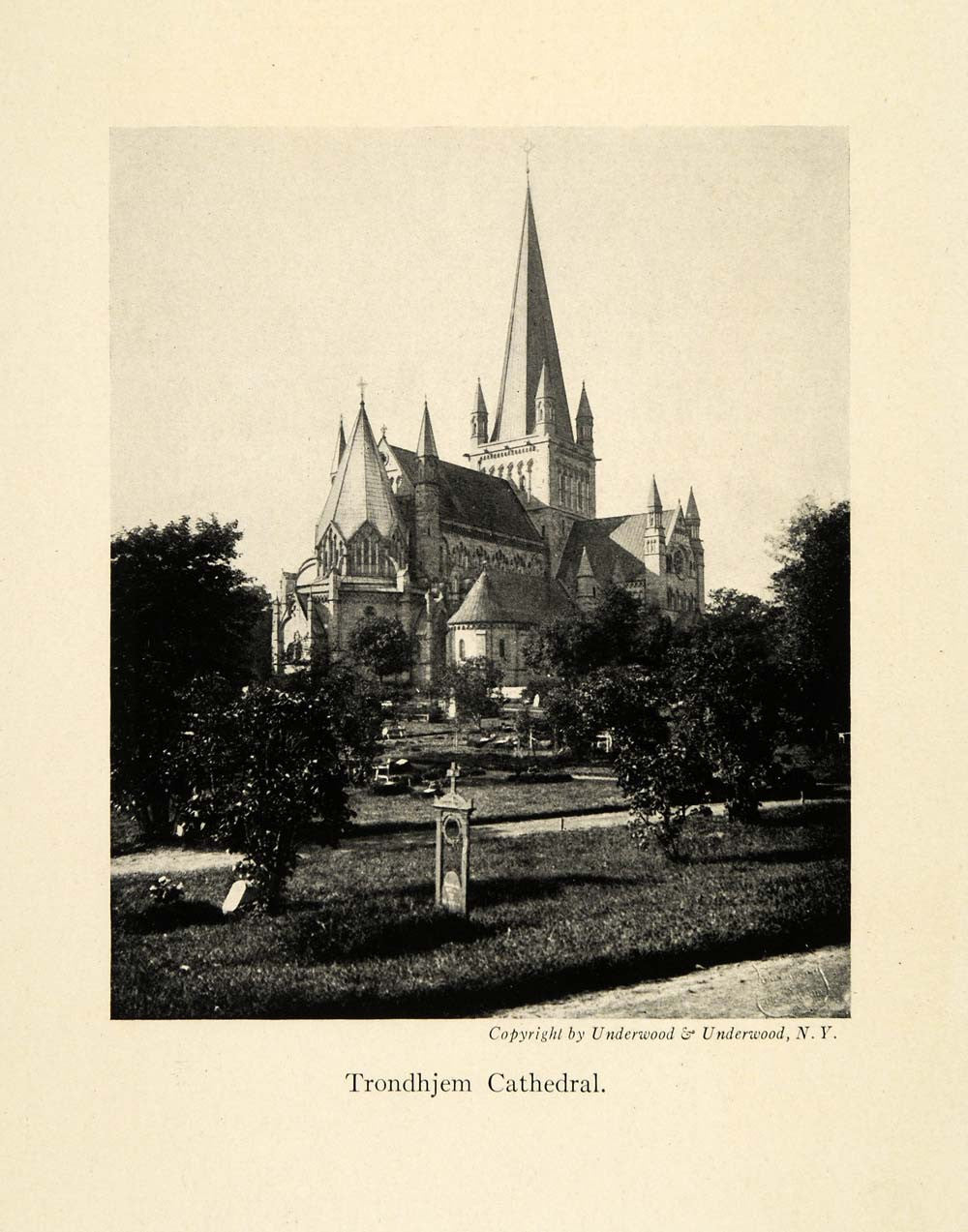 1918 Print Trondhjem Cathedral Norway Trondheim Nidaros Norge Church XGD3