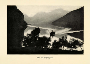 1918 Print Sognefjord Sognefjorden Norway Fjord Landscape Norge Boat XGD3