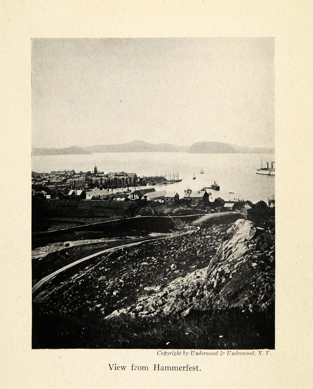 1918 Print Hammerfest Coast Harbor Norway Landscape Sail Boat Noreg Scenery XGD3