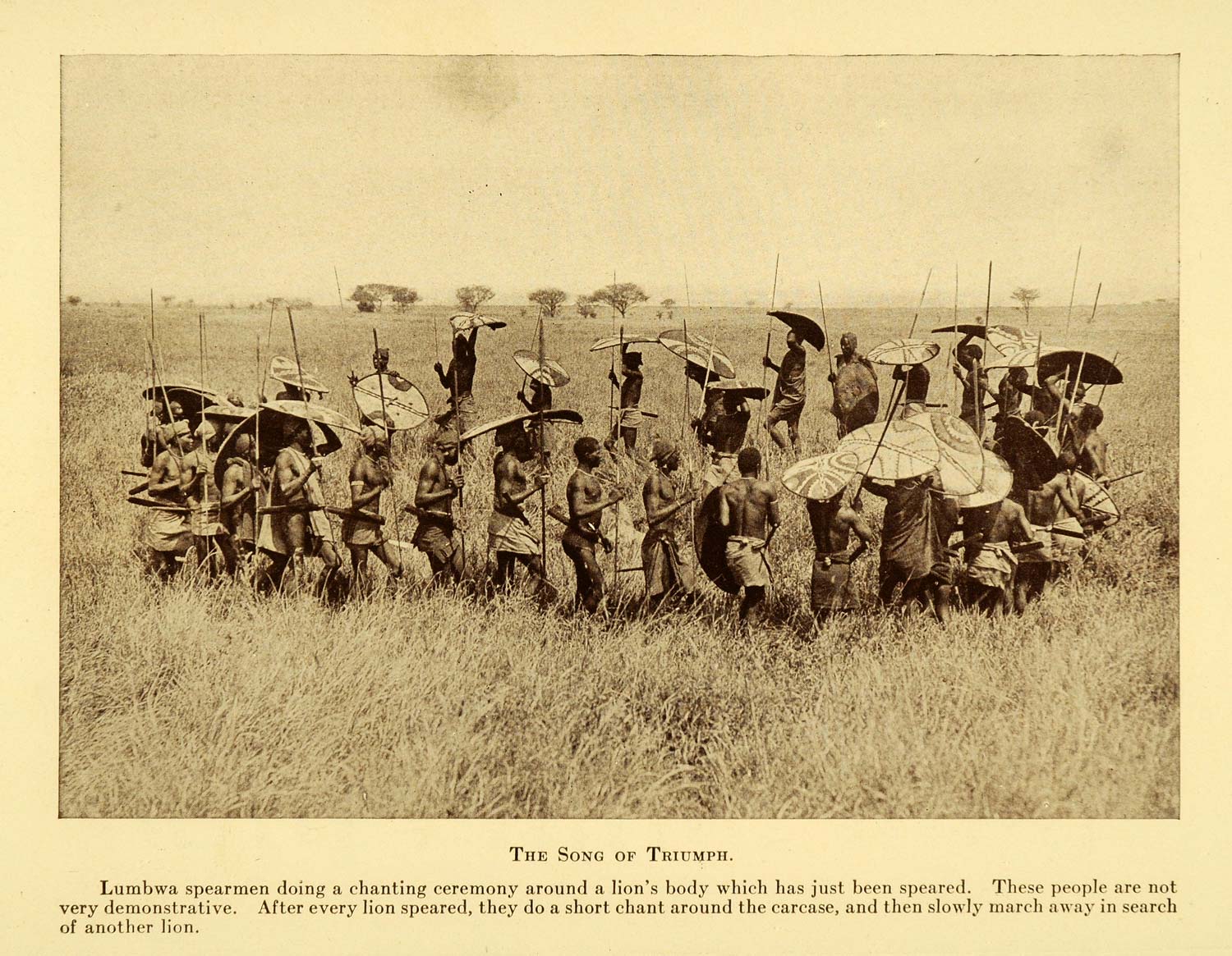 1928 Print Lumbwa Dance Carcass Chant Spear Shield Ethnic Kenya Africa XGD6