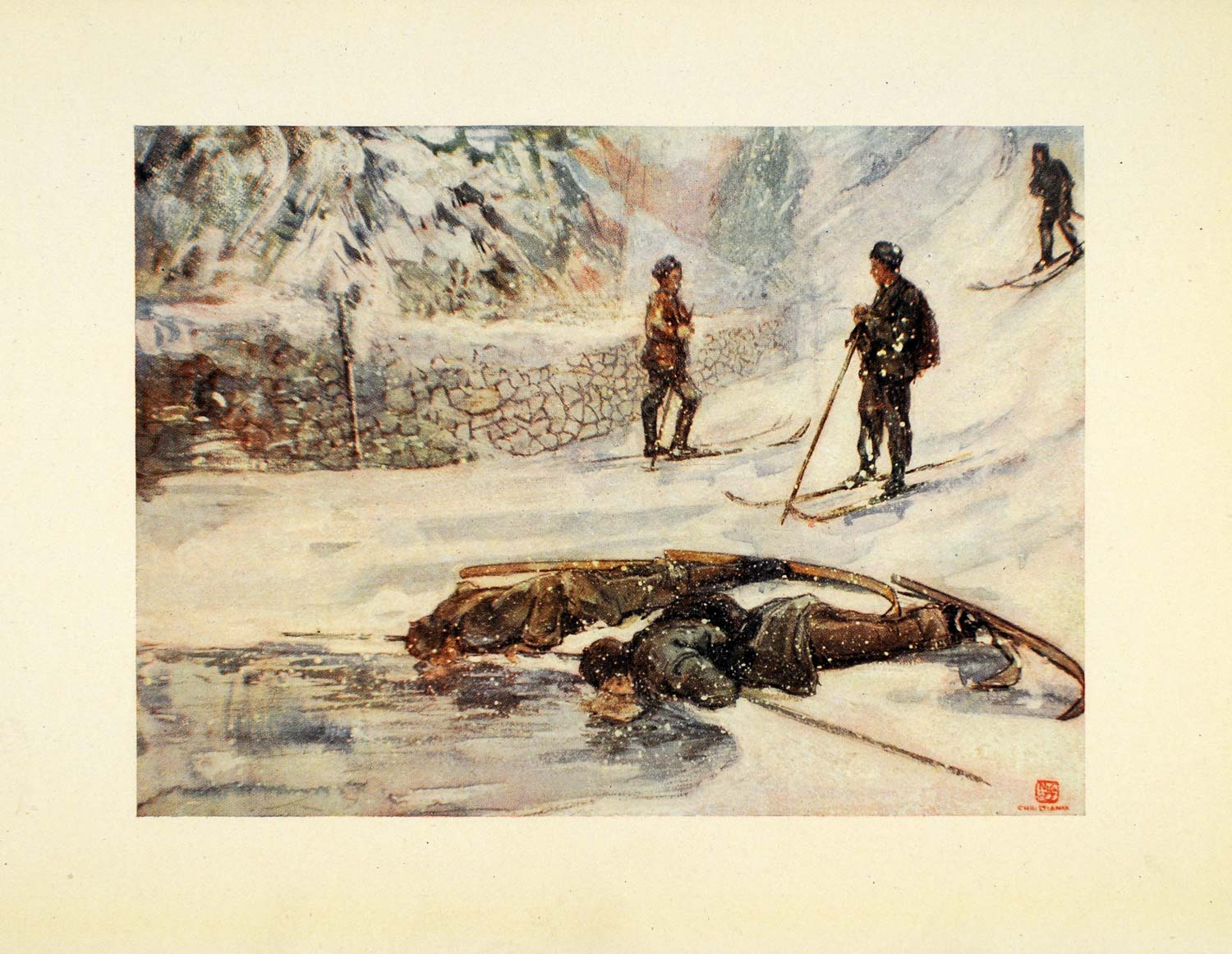 1905 Print Nico Jungmann Art Sports Downhill Snow Skiers Drinking Goosewine XGD7