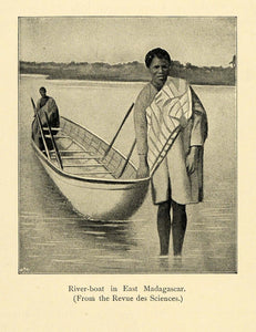 1901 Print River Boat Madagascar Canoe Alternative Transportation Historic XGD8