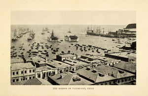 1906 Print Valparaiso Chile Harbor Ships Ocean Warehouses Buildings Port XGD9