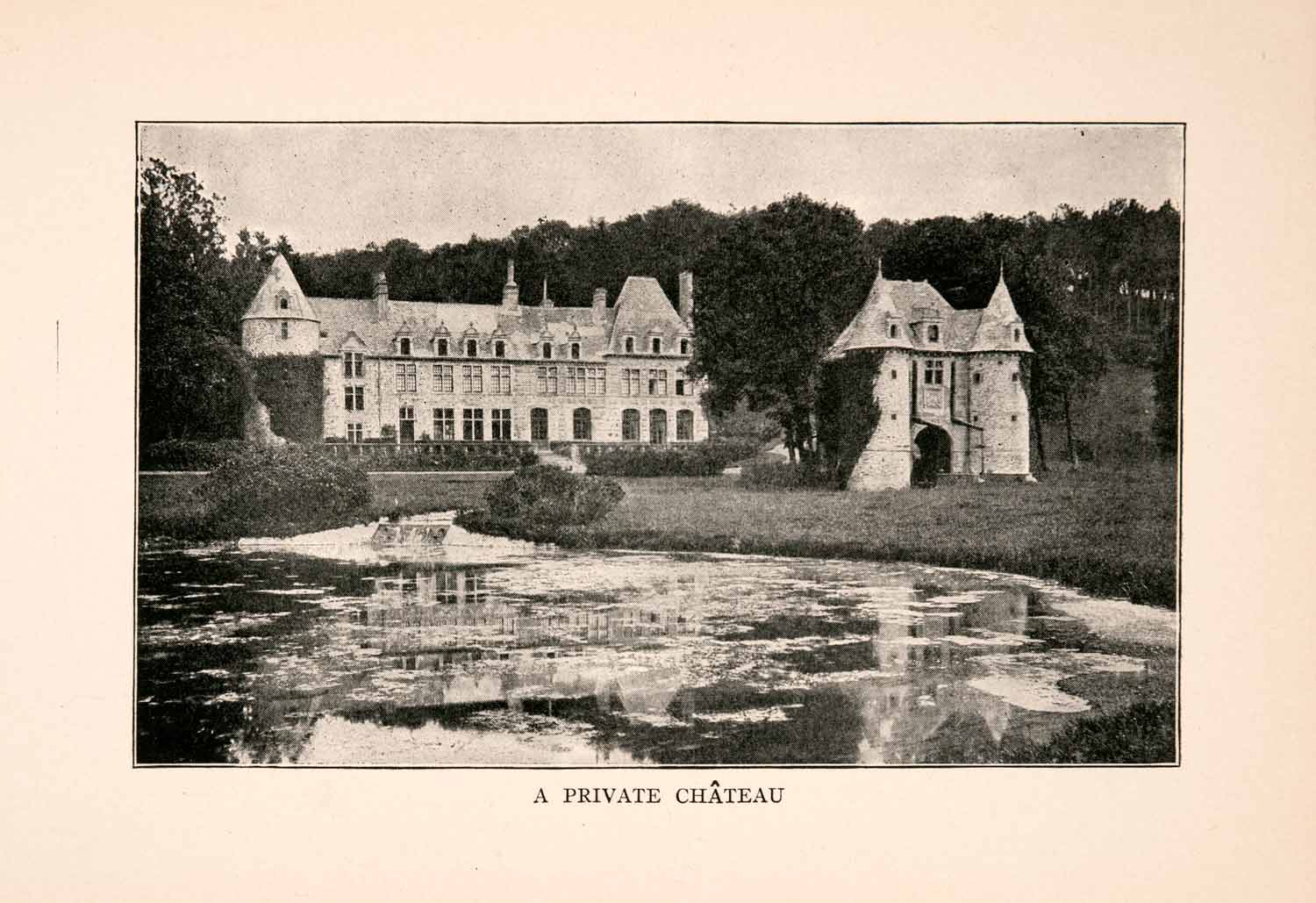 1905 Print Private Chateau France Architecture Grounds Gatehouse Trees XGDA1